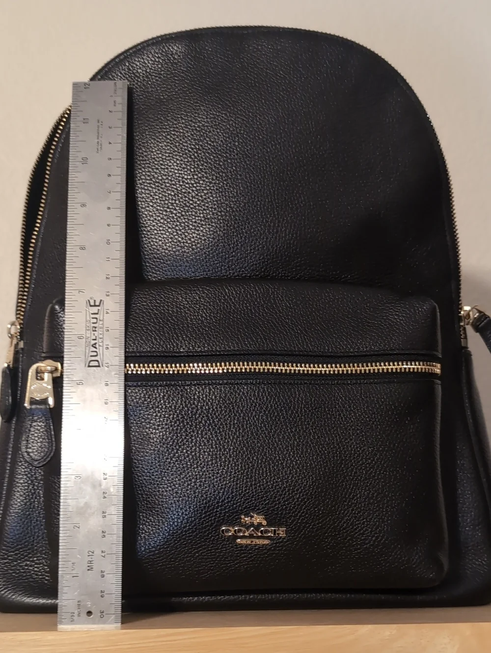 Coach Charlie Black Leather Backpack with Gold Hardware